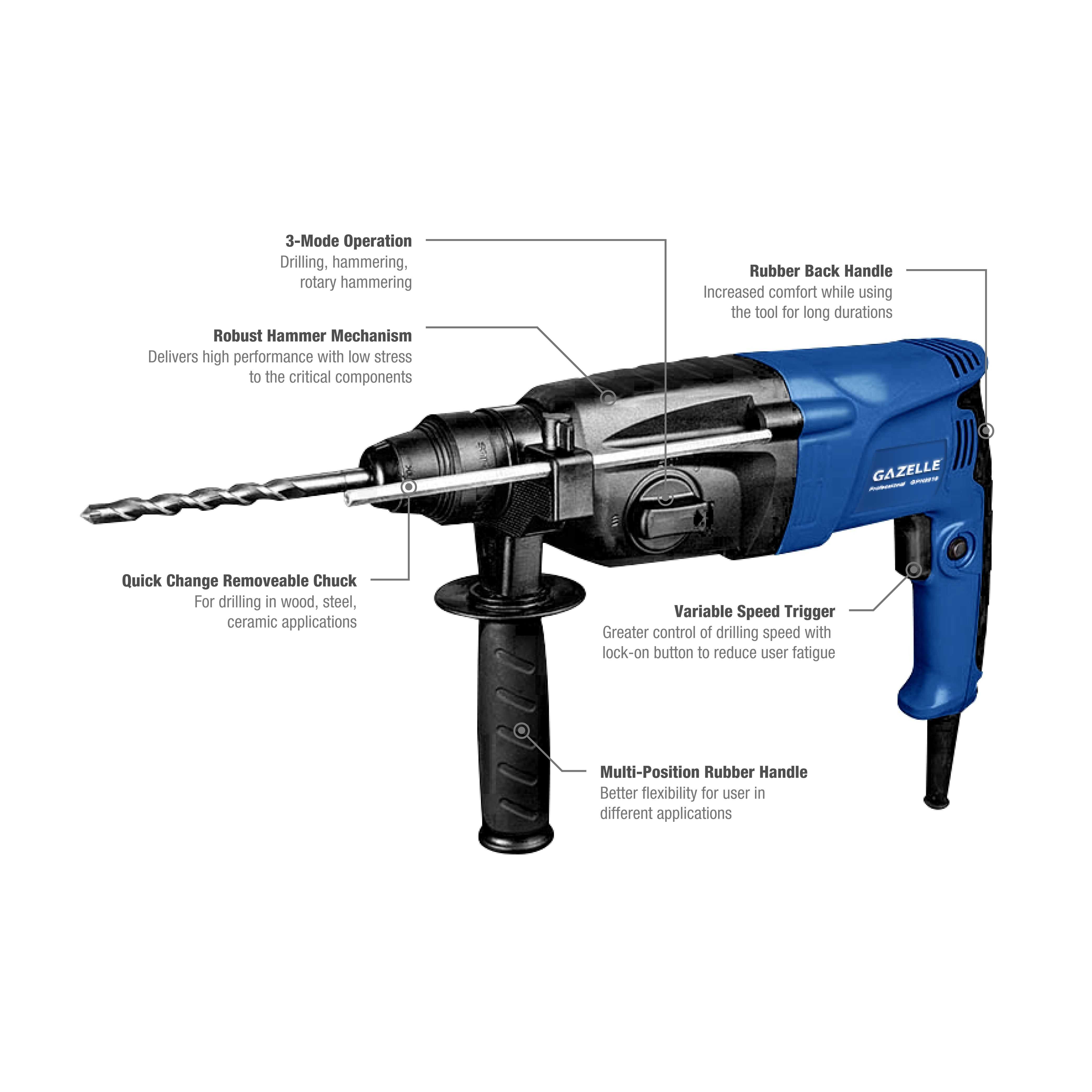 220V 26mm SDS-Plus Rotary Hammer 800W, 2.8 J Impact Energy