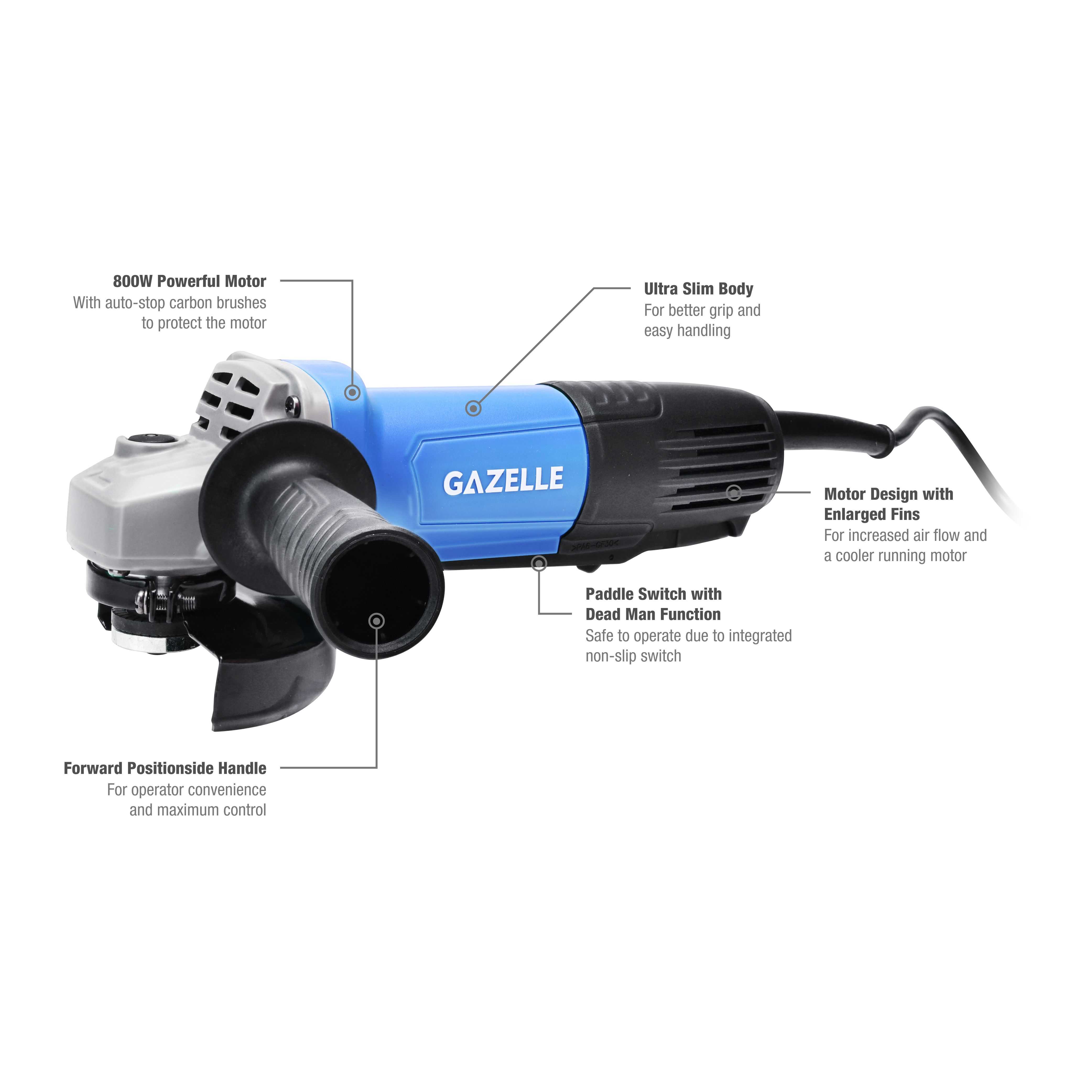 220V 4" Angle Grinder with Deadman/Paddle Switch, 800W (100mm)