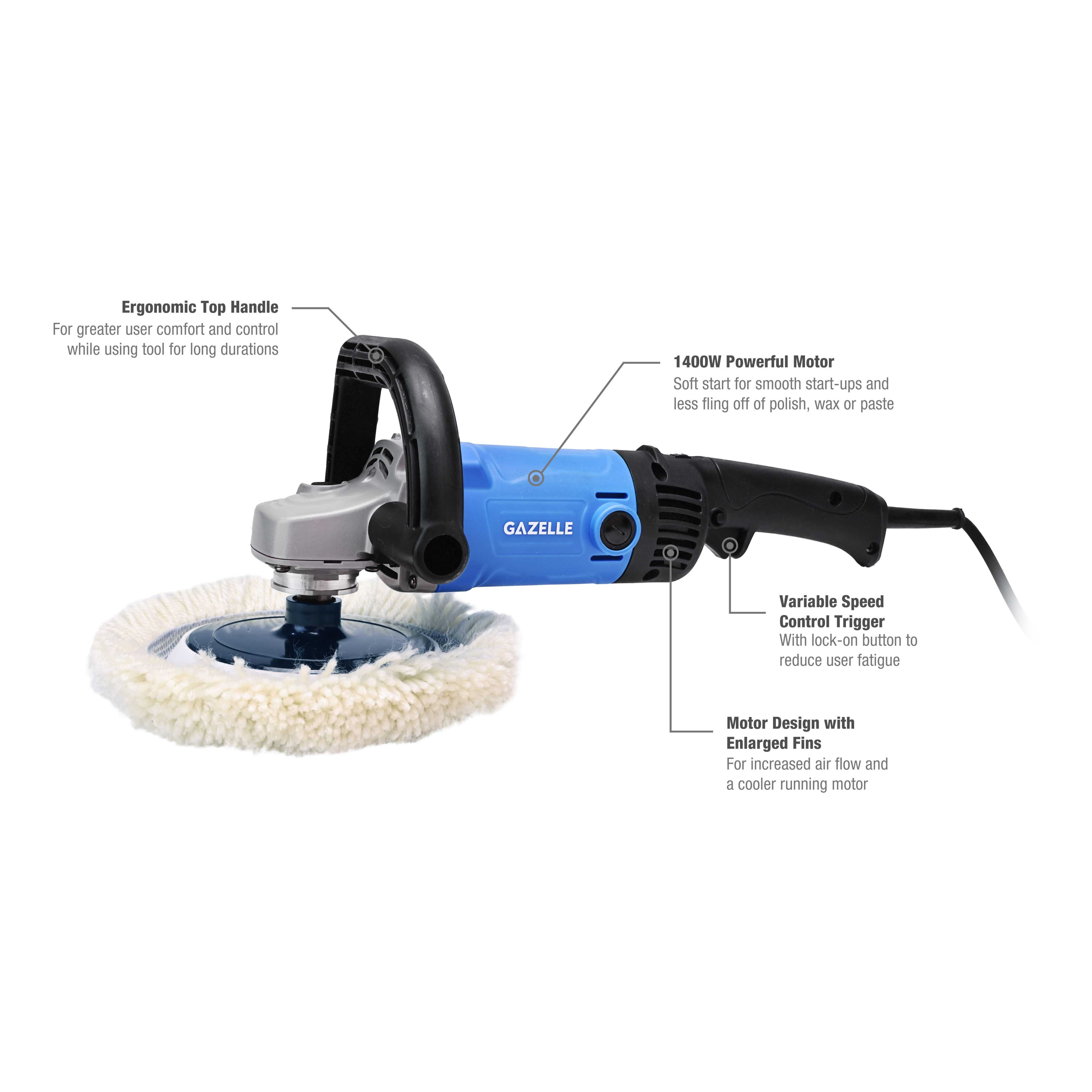 220V 7" Variable Speed Polisher, 1400W, (180mm)