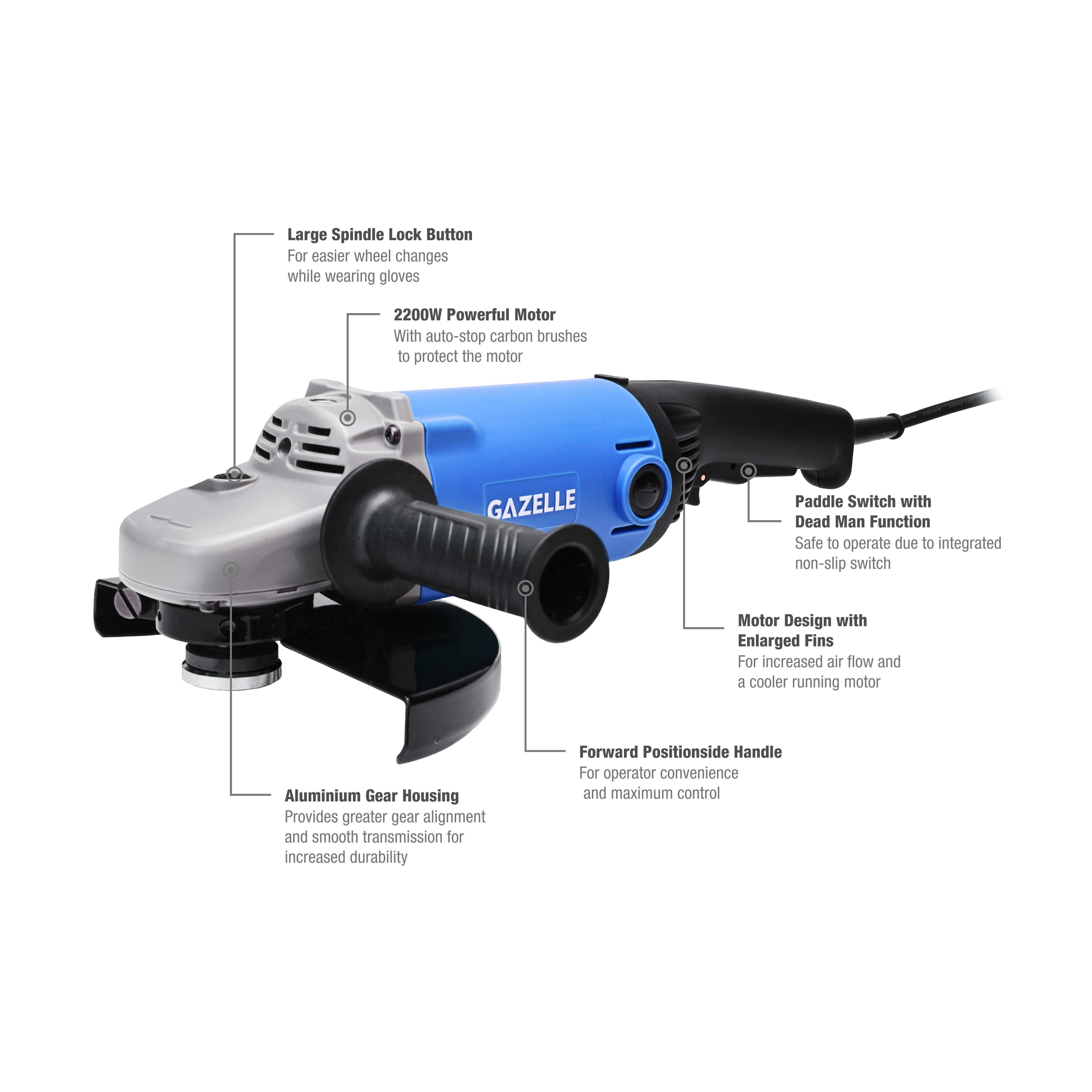 220V 9" Angle Grinder with Paddle Switch, 2200W