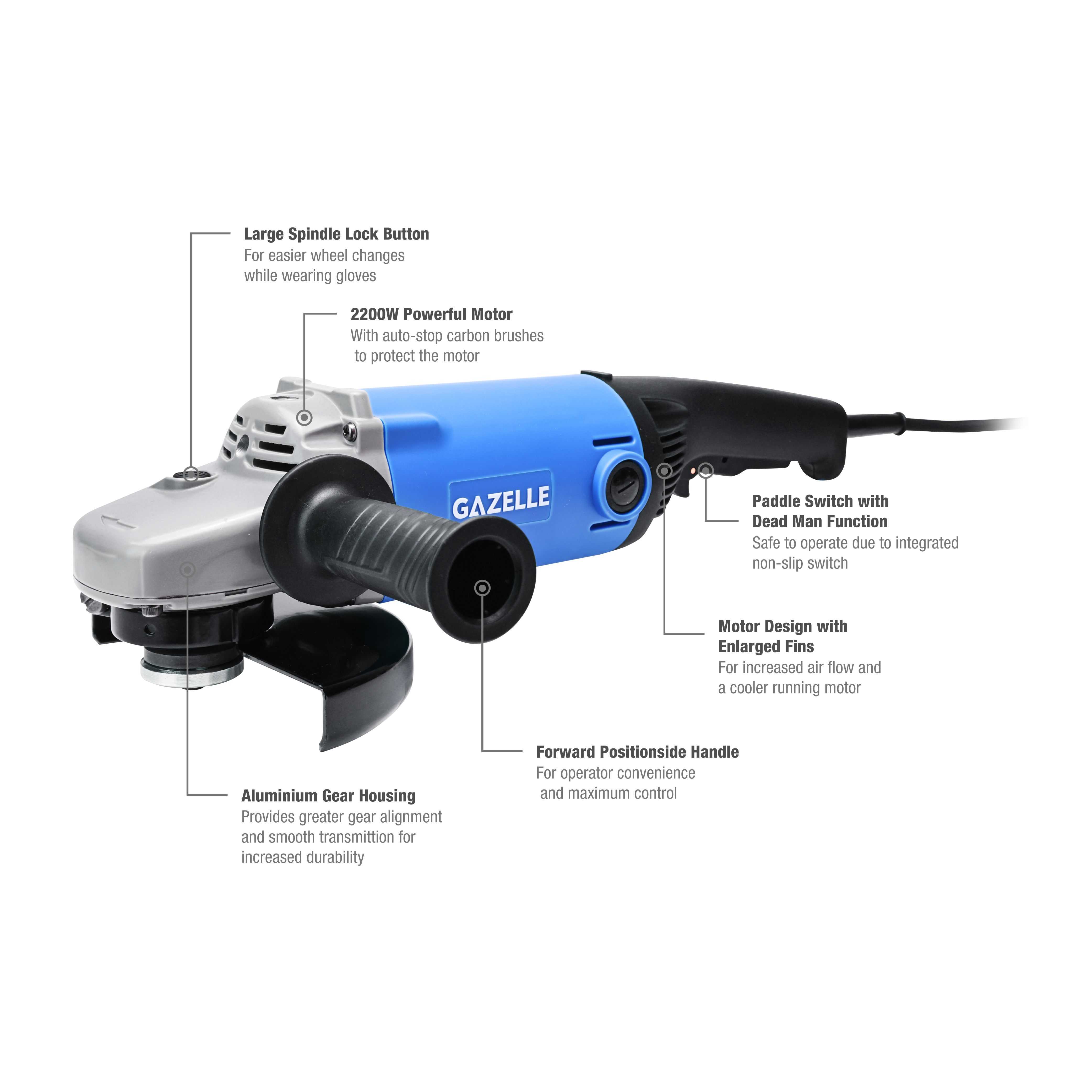 220V 7" Angle Grinder with Paddle Switch, 2200W