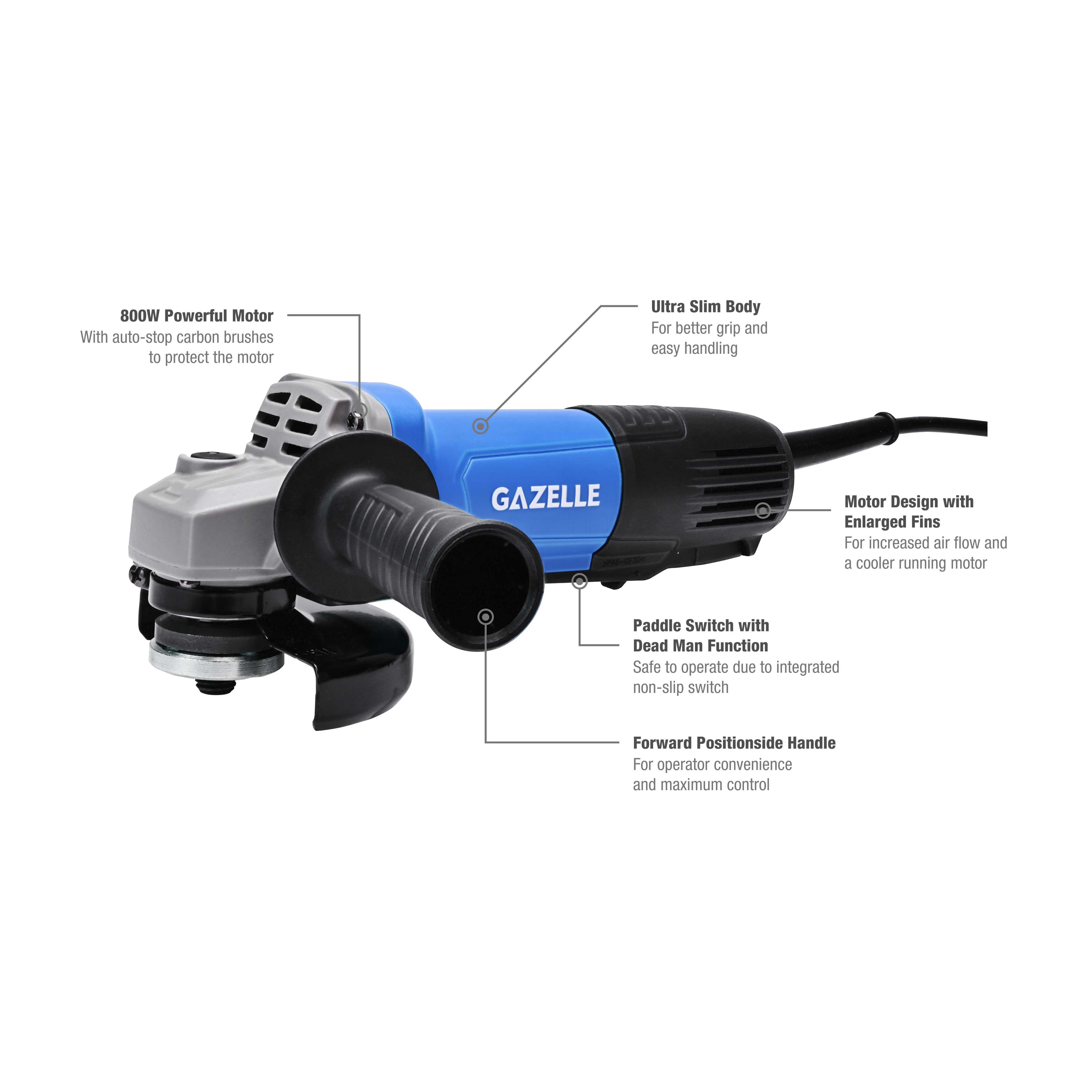 220V 4.5" Angle Grinder with Paddle Switch, 800W